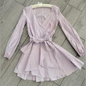 Caroline Constas Purple White Striped Tie Waist Lena Poplin Dress Size Medium